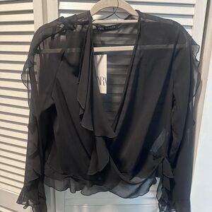 Zara Elegant Black Ruffle Blouse